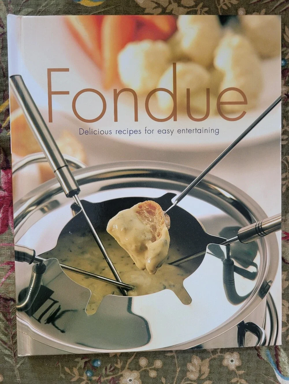 Fondue Pot Bundle Vintage Yellow Fondue Pot Forks Skewers Cookbook